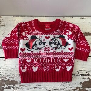 Disney Minnie Mouse Sequin Holiday Sweater 12M Red‎ White Kids